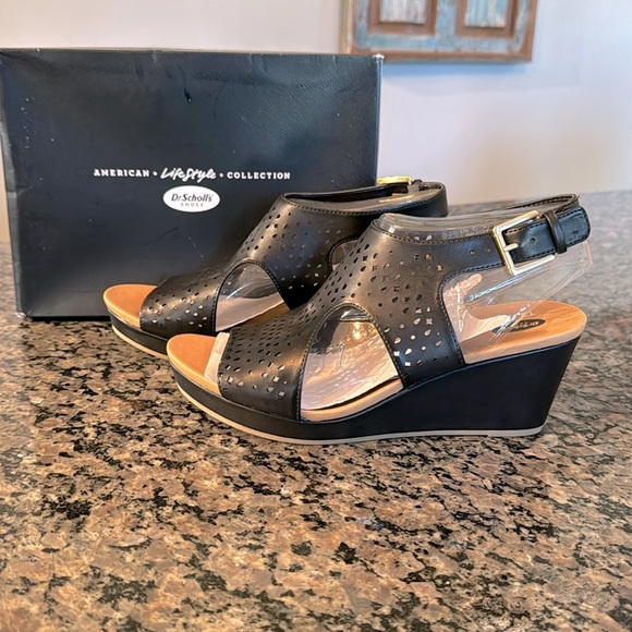 Dr Scholls Barely black peep toe wedge candles NIB 8.5M - Picture 1 of 9